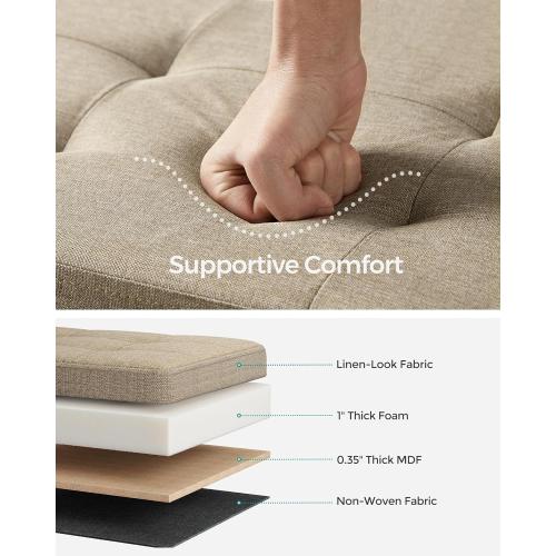 SONGMICS MAZIE Collection - 43 Inches Folding Storage Ottoman Bench, Ottoman Foot Rest, End of Bed Bench, Storage Chest, Load 660 lb, for Living Room, Bedroom, Entryway, Camel Brown ULSF077R01