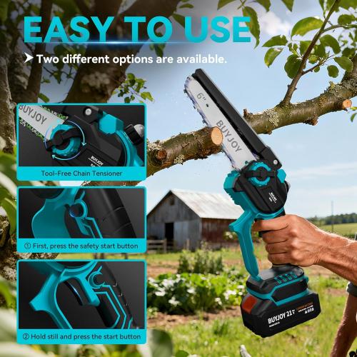 4-in-1 Pole Saw & Electric Pruning Shears, 6 Inch Mini Chainsaw for Tree Trimming, Cordless Pruning Shears with 9.5ft Max Extension Pole, 2 x 4.0Ah Battery Powered Pole Saw Pruner for Garden (Blue)