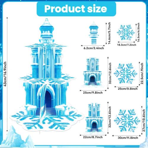 Frozen Birthday Party Decorations, 3-Tier Frozen Cupcake Stand with Snowflakes and Ice Castle Design for Winter Wonderland Theme, Baby Shower and Kids Frozen Party (Blue Snowflake)