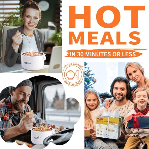Aotto Electric Lunch Box, 32 oz Portable Food Warmer Heater, Lunch Warmer Portable for Work/Office/Car/Travel 12V/24V/110V 3-in-1, Warming Soup & Meal, Spill-Free, Men & Women's Gifts, White