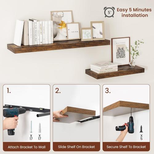 Vivelove 12 Deep Floating Shelves for Wall 36 Long, Wall Shelves for Bedroom Living Room Bathroom Kitchen Laundry Room, Farmhouse Rustic Shelves for Home Decor, 36 X 12 X 2 Set Of 2, Rustic Brown