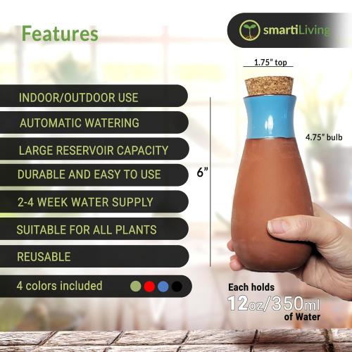 Ollas (Set of 4) | 12oz Terracotta Plant Watering Globes - Self Watering Planter Insert - Automatic Plant Watering Devices | Vacation Watering Pots for Indoor & Outdoor Plants