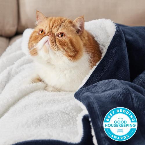 Bedsure GentleSoft Sherpa Fleece Throw Blanket for Couch - Thick and Warm Throw for Women and Men, Soft Fuzzy Plush Blanket for Winter, Navy, 50x60 Inches