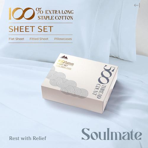 Mayfair Linen 100% Cotton Bed Sheets Queen Sheet Set - 500 Thread Count Sheets Queen Size 4 PC Set (Light Blue), Soft, Cooling, Hotel-Quality 16 Deep Pocket Sateen Cotton Bedsheet for Hot Sleepers
