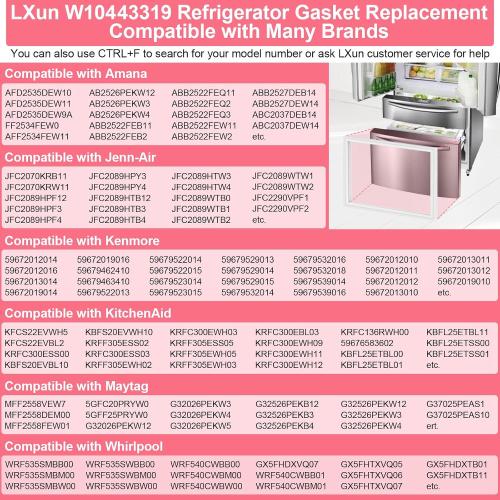 LXun Upgrad 34x23in W10443319 Freezer Door Gasket Replacement for Whirlpool Freezer Door Seal for Maytag Kenmore Freezer Door Seal JennAir Amana KitchenAid Refrigerator Door Gasket W10133249 W10571960