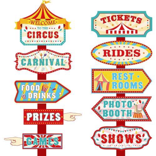 Hooqict 20 Pieces Carnival Decorations Circus Theme Party Directional Signs Carnival Party Signs Welcome to The Circus for Kids Carnival Birthday Party Decorations Supplies