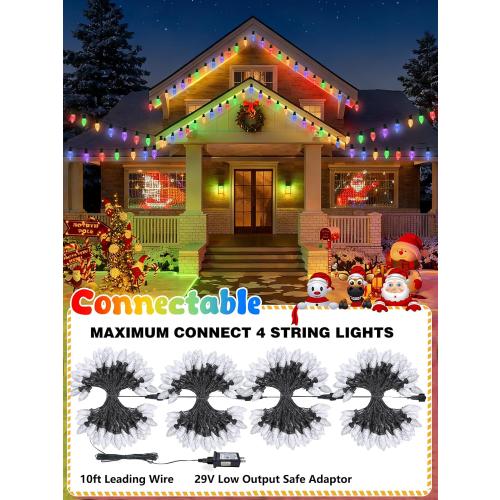 2-Pack Extentable C9 Christmas Lights Outdoor Indoor, 66 FT 100 LED Christmas String Lights Plug in with 8 Modes & Timer, Waterproof Fairy Twinkle Light for Xmas Tree Yard Decorations (Multi-Colored)
