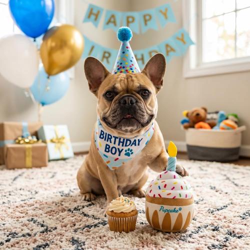 Nestpark Dog Birthday Toy - Pup Cake Puppy Cupcake Plush Squeak and Crinkle Gift