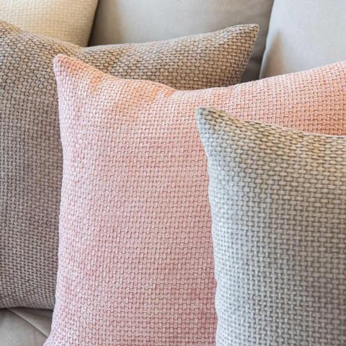 WACOMECO Decorative Textured Throw Pillow Covers,Pack of 2 Chenille Cushion Covers Accent Pillowcase for Couch Living Room Sofa Bed Home Decor, 18 x 18 in, Pink