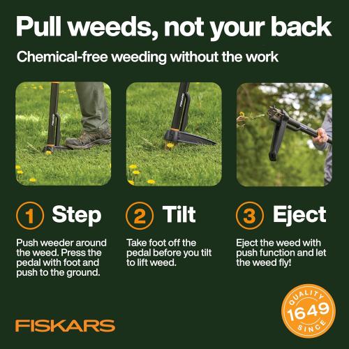 Fiskars 4-Claw Stand Up Weed Puller Tool, Gardening Hand Weeding Tool with 39 Long Ergonomic Handle with Easy-Eject Mechanism