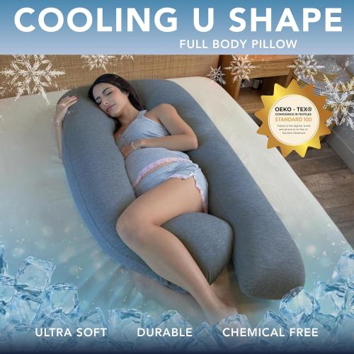 Pharmedoc Pregnancy Pillows, U-Shape Full Body Pillow - Solid – Cooling Removable Cover Dark Grey – Pregnancy Pillows for Sleeping – Body Pillows for Adults, Maternity Pillow and Pregnancy Must Haves