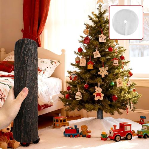 Artificial Bark Christmas Tree Skirt Hidden Fake Rod, Bark Wood Texture for Christmas Tree, Home, Party Holiday Decoration. (Christmas Fake Rod/Skirt Blank)