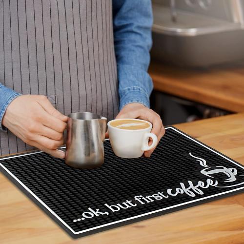 New Mungo Coffee Bar Mat – “Ok But First Coffee” – Spill-Proof PVC Coffee Station Mat, Non-Slip Countertop Protector 18x12