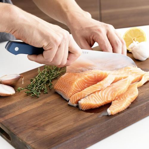 Misen Japanese Santoku Chef Knife - 8 Inch High Carbon Stainless Steel - Classic Japanese Knife Design for Cutting, Slicing, and Chopping - Razor Sharp Japanese Style Kitchen Knife, Blue