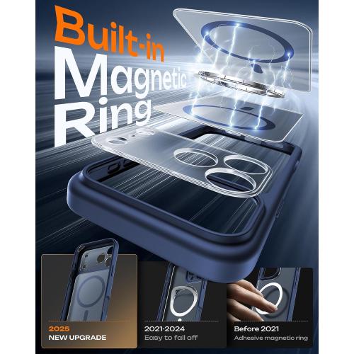 TOCOL for iPhone 17 Pro Case, Full Camera Protection, Built-in Magnetic Ring, Compatible with Magsafe Charger, Translucent Matte Phone Case for 17 Pro 6.3 inch (Dark Blue)