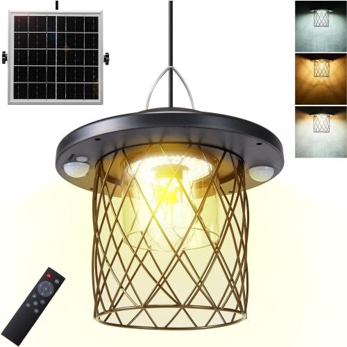 HULPPRE Solar Light Indoor&Outdoor,Shed Lighp Daytime or Night,Classic Metal with E27 Bulb,Cool or Warm White,5 Modes LED Pendant Lamp for Barn,Chicken Coop,Patio,Garden,Yard,Gazebo