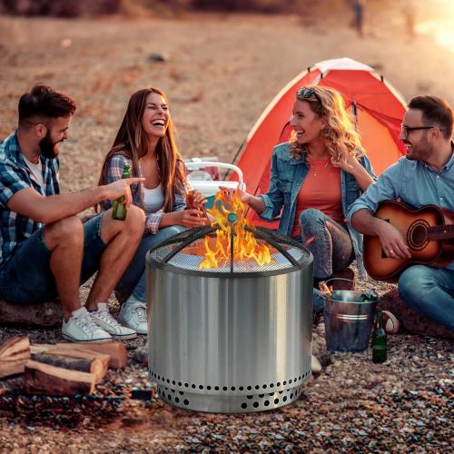 Fire Pit Spark Screen, Fire Pit Screen 36 Inch Round with Handle & Poker, Collapsible Heavy Duty Mesh Fire Pit Cover Fire Pit Lid for Outdoor/Patio/Backyard/RV Camping/Beach