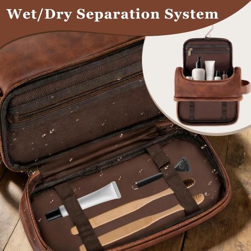 Laser-Engraved Initial Mens Toiletry Travel Bag, Corporate Gifts for Clients Boss Colleague Employee Appreciation Gifts Birthday Party Favor Waterproof Shaving Bag for Men (Reddish Brown S)