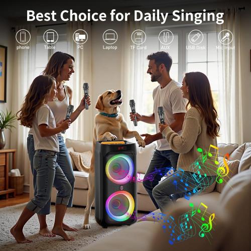 JYX Karaoke Machine with 2 Wireless Microphones, 24 Big Portable Bluetooth Speaker for Adults with RGB Light PA System Treble & Bass, Support TWS/USB/AUX/TF Card/REC, for Home Party Outdoors