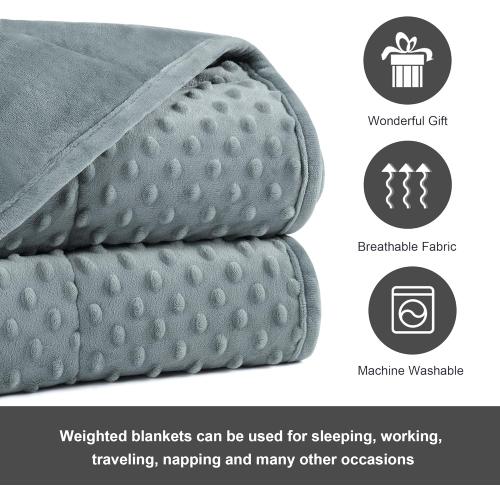 Alomidds Weighted Blanket (60x80,15lbs Queen Size - Grey), Weighted Blankets for Adults and Kids, Cooling Breathable Soft and Comfort Minky, Heavy Blanket Microfiber Material with Glass Beads