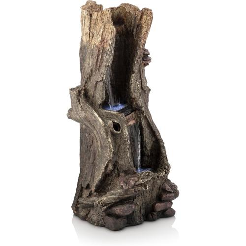 Alpine Corporation WIN258 Outdoor Rainforest Waterfall Tree Trunk Floor Fountain with LED Lights, Tiered Garden Decor, 41 H, Brown