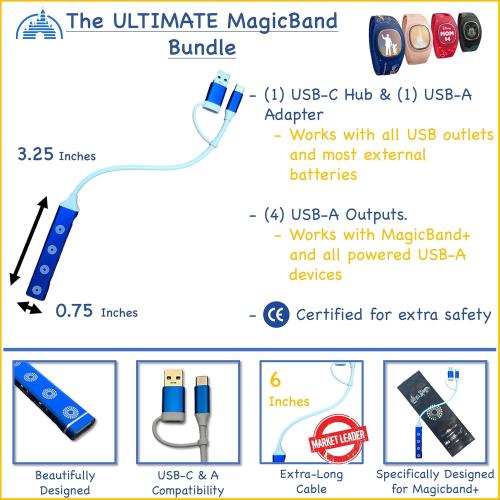 MultiCharger for MagicBand , MagicBand   & Magic Band Compatible with FuelRod and Other External Battery. Disney World Accessories for Trip to Disneyland or Cruise (USB-A, 2-Pack)