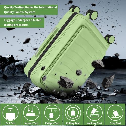 Size 22×14×9 Color Green Airline Approved Carry On Luggage with Front Open Pocket, Spinner Wheels, ABS PC Hardshell Small 20inch Suitcase with Protective Cover and Luggage Tag, Avocado Green