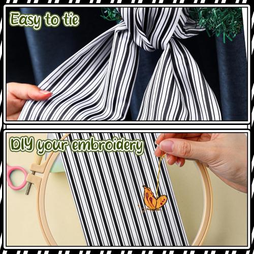 Wreath Sash for Front Door Wreath Satin Sash Blank Sashes Embroidery Monogram Yard Doorway Indoor Outdoor Wall Ribbon Bow Home Decor(Black, White,Stripe)