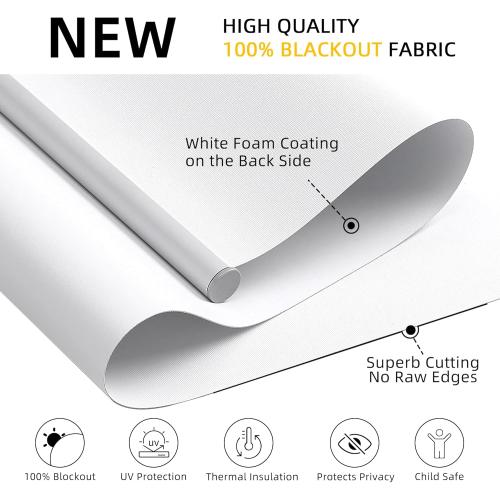 ChrisDowa Cordless Free-Stop 100% Blackout Blinds for Windows, Roller Windows Shades with Thermal Insulated, UV Protection Fabric for Living Room, Office and Home. Easy to Install.White,34 W X 72 H