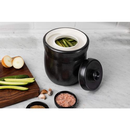 TOMO Fermentation Crock with Weights - Ceramic Sauerkraut Pickling Crock - Stoneware Kombucha Brewing (3L)