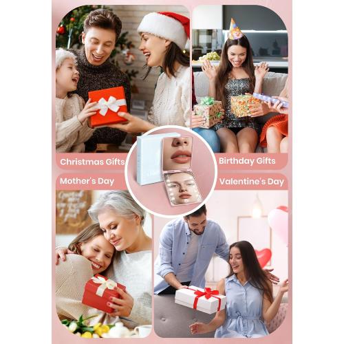 Compact Mirror, Rechargeable Magnifying Makeup Mirror with Light 30X Pink