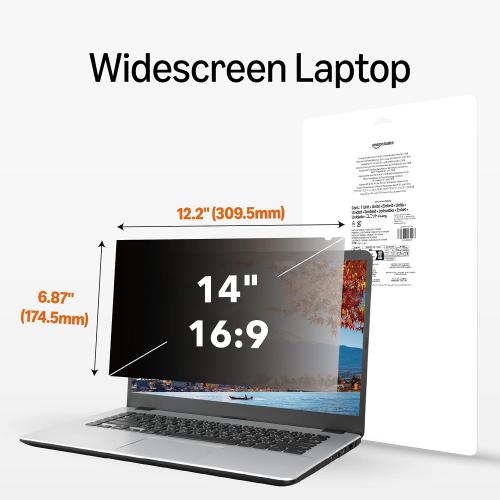 Amazon Basics Privacy Screen Filter-14 Inch 16:9 for Widescreen Laptop, Anti-Spy, High Clarity, UV Protection, Eye Protection, Anti Glare & Blue Light Filter, Anti-Scratch (14 16:9, 12.2x6.87)