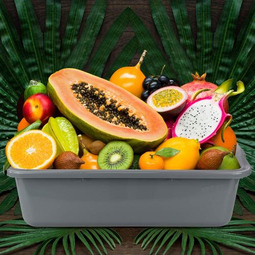 4-Pack Large Bus Tubs, Commercial Tote Box, Plastic Bus Box, 32 L, Grey