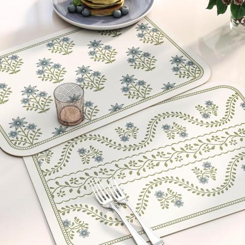 ISAENNE Rectangular Placemats Set of 6,Floral PVC Placemats, Waterproof and Heat-Resistant Place Mats,Decoration for Kitchen, Dining, Parties, Holiday,12*17