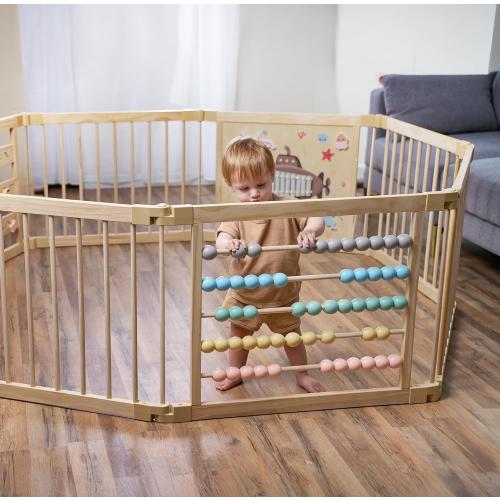 Wooden Playpen Extra Large for Toddlers and Babies - Under The Sea Theme Toy Design - (8/10) Wood Panels - Foldable and Adjustable Baby playpen - Extra Large Baby playpen (8-Panels)