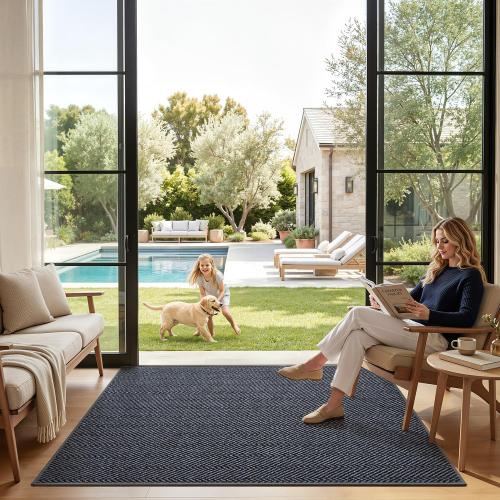 LUMI Ultra Thin Indoor Door Mat for Entrance 36x56, Non Slip Entryway Mat, Low Profile Doormat, Unique Herringbone Design Carpet for Inside, Patio, Porch, Medium Gray