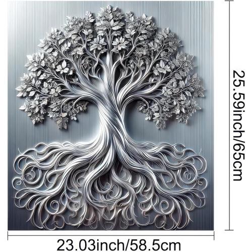 BlissYard Tree of Life Dishwasher Magnet Cover Skin Panel Magnetic Dishwasher Covers Decorative Sliver Metal of Life Front Door Magnet Cover Home Appliances Dishwasher Refrigerator Cupboard 23x26 Inch