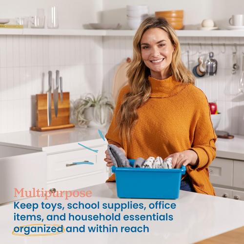 20PCs Color Blue ECR4Kids Scoop Front Storage Bin, Multipurpose Organization, French Blue, 20-Piece