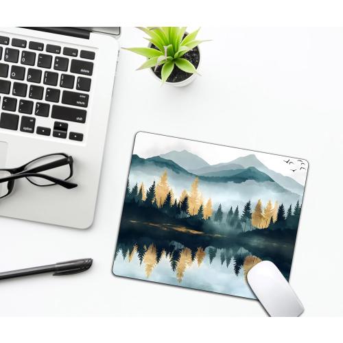 Aesthetics Misty Forest Mountain Mouse Pads for Desk, Portable Wireless Computer Mouse pad Small Design with Women, Non-Slip Rubber Base Laptop Mousepad 9.5 x 7.9 Smooth Surface for Office & Travel