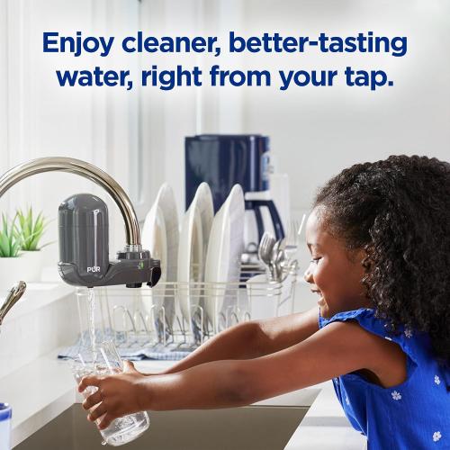 PUR Plus Vertical Faucet Mount Water Filtration System, Lead-Reducing Water Filter For Sink Faucet, Easy Install, 100 Gallons, Compatible with Sinks with External Aerators, Grey