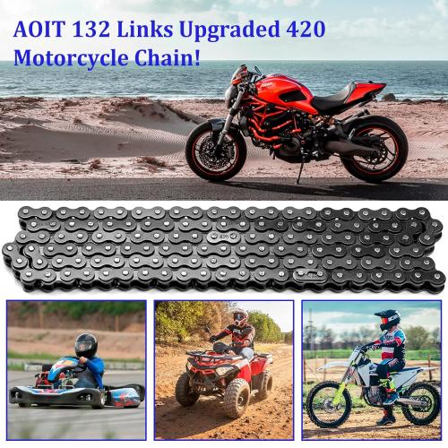 420 Motorcycle Chain 132 Links - 420 Chain for 50 70 90 110 125cc 212cc TaoTao Coolster Apollo Baja Kazuma Chinese ATV, 420 Chain for Mini Bike Go Kart, Free Chain Breaker Included