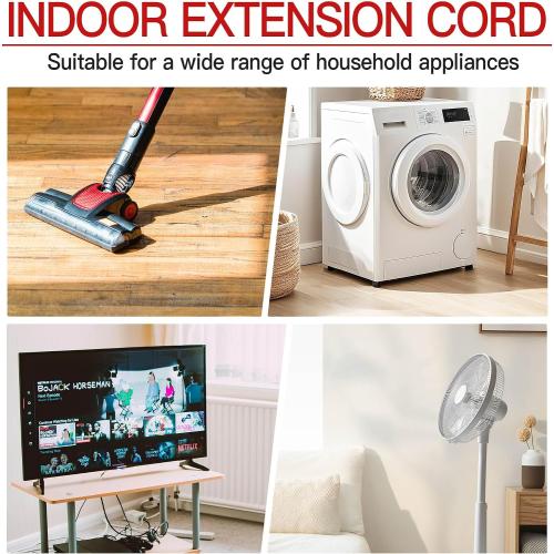 16/3 Short Extension Cord 3 FT, Black Extension Cord Flexible & Durable, Indoor 3 Prong Power Cable, Suitable for Home and Office, 13 Amp 1625 Watt 125VAC 16AWG, ETL Listed