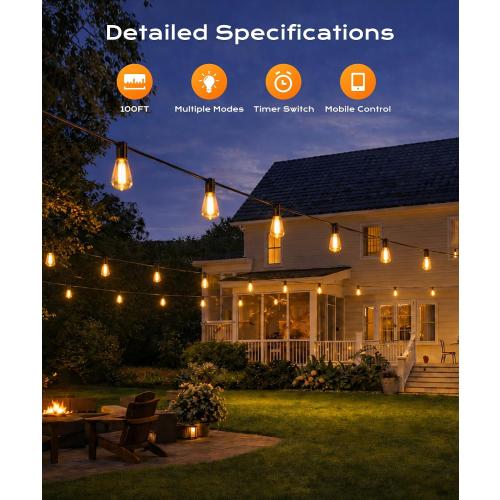 Outdoor String Lights, 100 FT Patio Lights for Outside