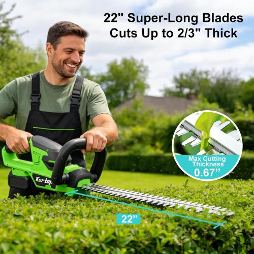 Kartop Cordless Hedge Trimmer with Battery and Charger Included, 22-Inch Rehchargeable Handheld Bush Trimmer, Headgear Trimmer for Garden Maintenance, 2 * 4000mAh Big Batteries