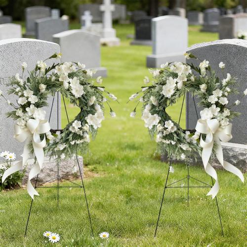 2Pcs 36In Christmas Wreath Stand Christmas Wreath Holder for Cemetery Gravestone Wreath Stands Large Wire Easel Flower Holders for Grave Holiday Outdoor