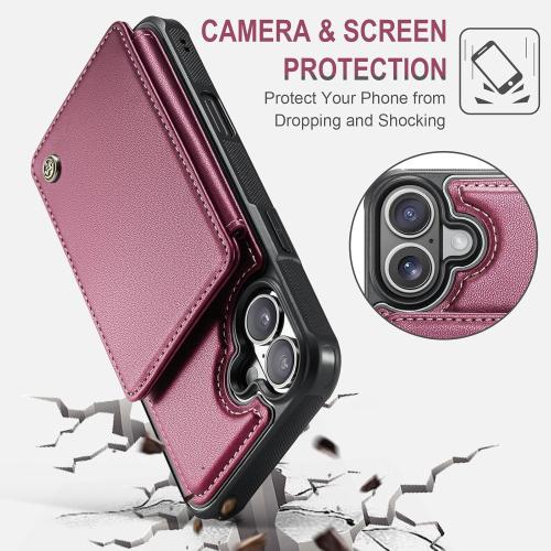 Vinich for iPhone 17 Wallet Case with Card Holder, RFID Blocking Credit Slots Kickstand Shockproof Phone Cover Fit for iPhone 17 6.3 Wine Red