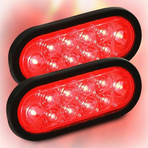 PPI (2) Red Trailer Truck LED Sealed RED 6 Oval Stop/Turn/Tail Light Marine Waterproof Including 3-pin water tight plug DOT SAE with wires and Grommet