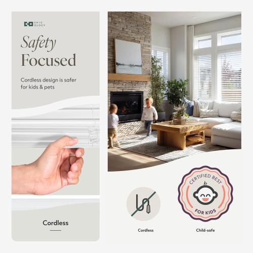 CHICOLOGY Cordless Mini Blinds, 1 Inch Vinyl Window Blinds, Room Darkening & Privacy, Easy Install with Adhesive Brackets, Child Safe, for Windows, Doors & Campers, Midnight White,31 W x 72 H