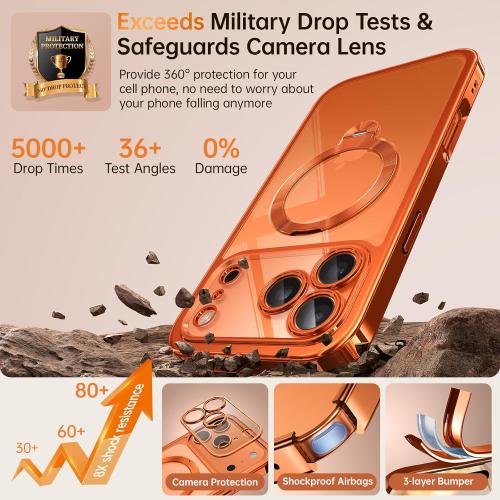 Offical Cosmic Orange for iPhone 17 Pro Max Case with 360 Spin Stand [DIY Glitter Cardstock] [Fit for MagSafe] 16FT Mil-Protection Polished for iPhone 17 Pro Max Case with Stand 6.9'', Cosmic Orange