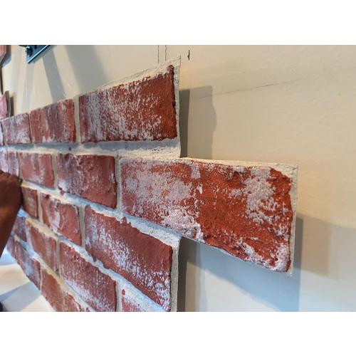 Faux Brick Red Siding Panels, 3D Wall Panel Stonewall, Thin Brick Veneers for Indoor Outdoor Wall Decoration 36 sq.ft/Box (Red NL, Wash White)